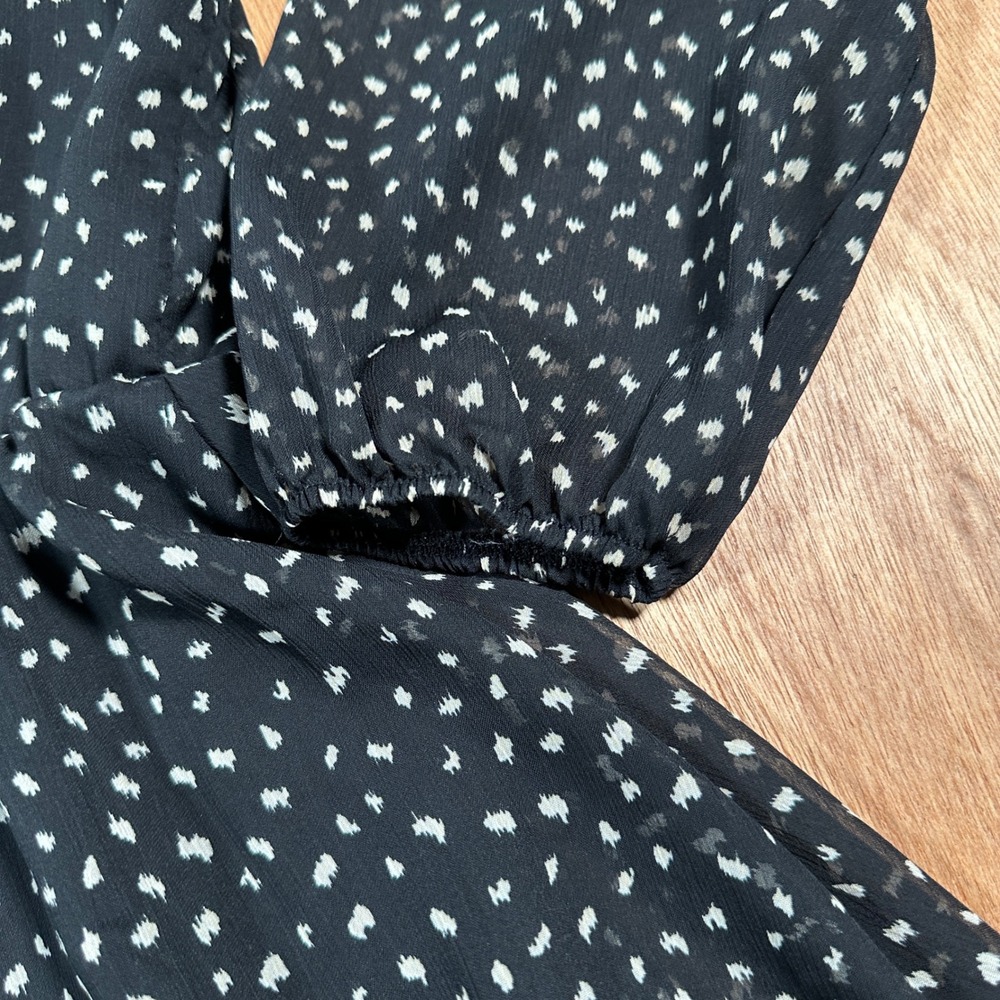 Zara Ruffle Mini Dress Women XS Black White Dot Long Sleeve Tiered Chiffon - Picture 2 of 10